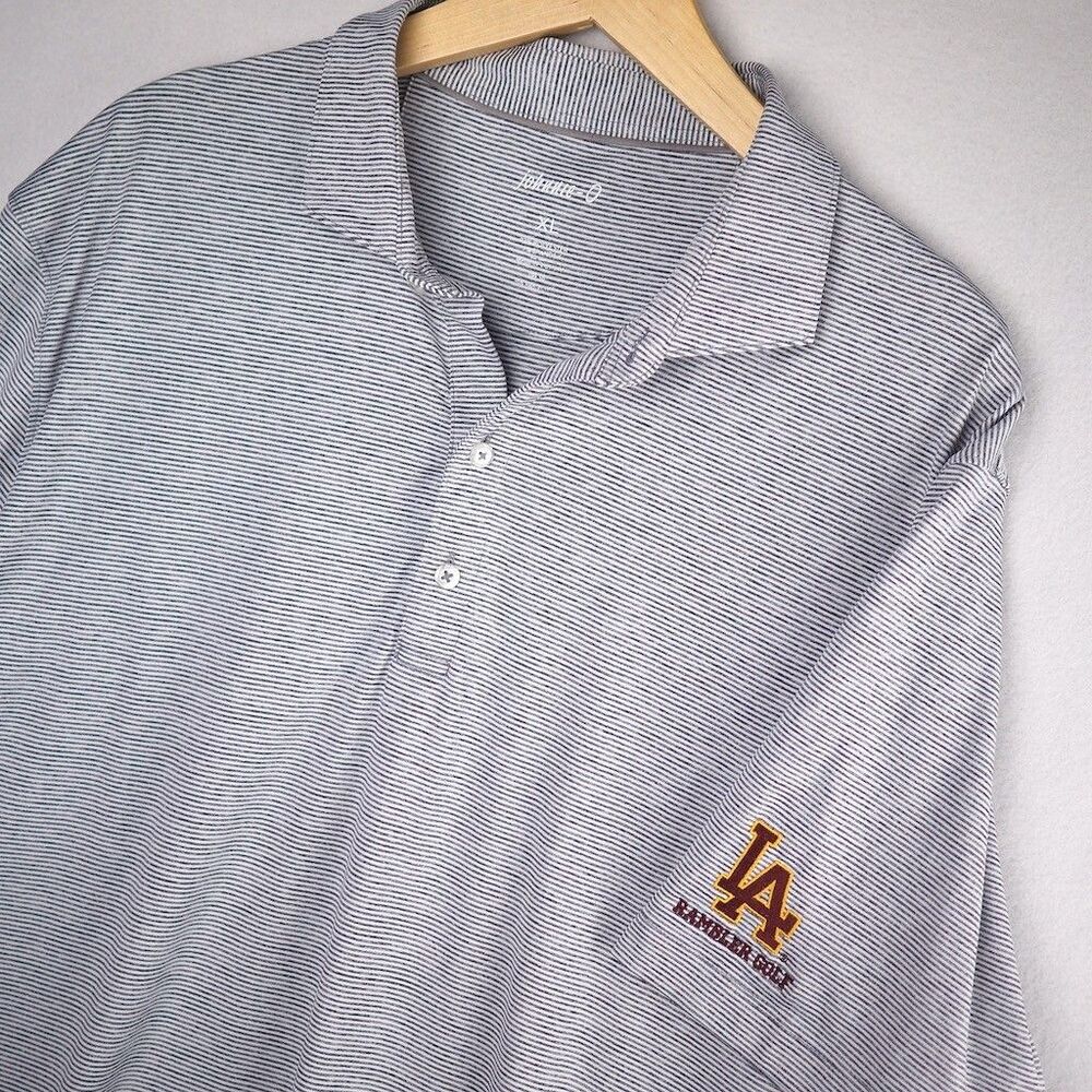 Johnnie O Performance Polo Mens XL Gray Stripe Loyola Academy Ramblers Golf Logo